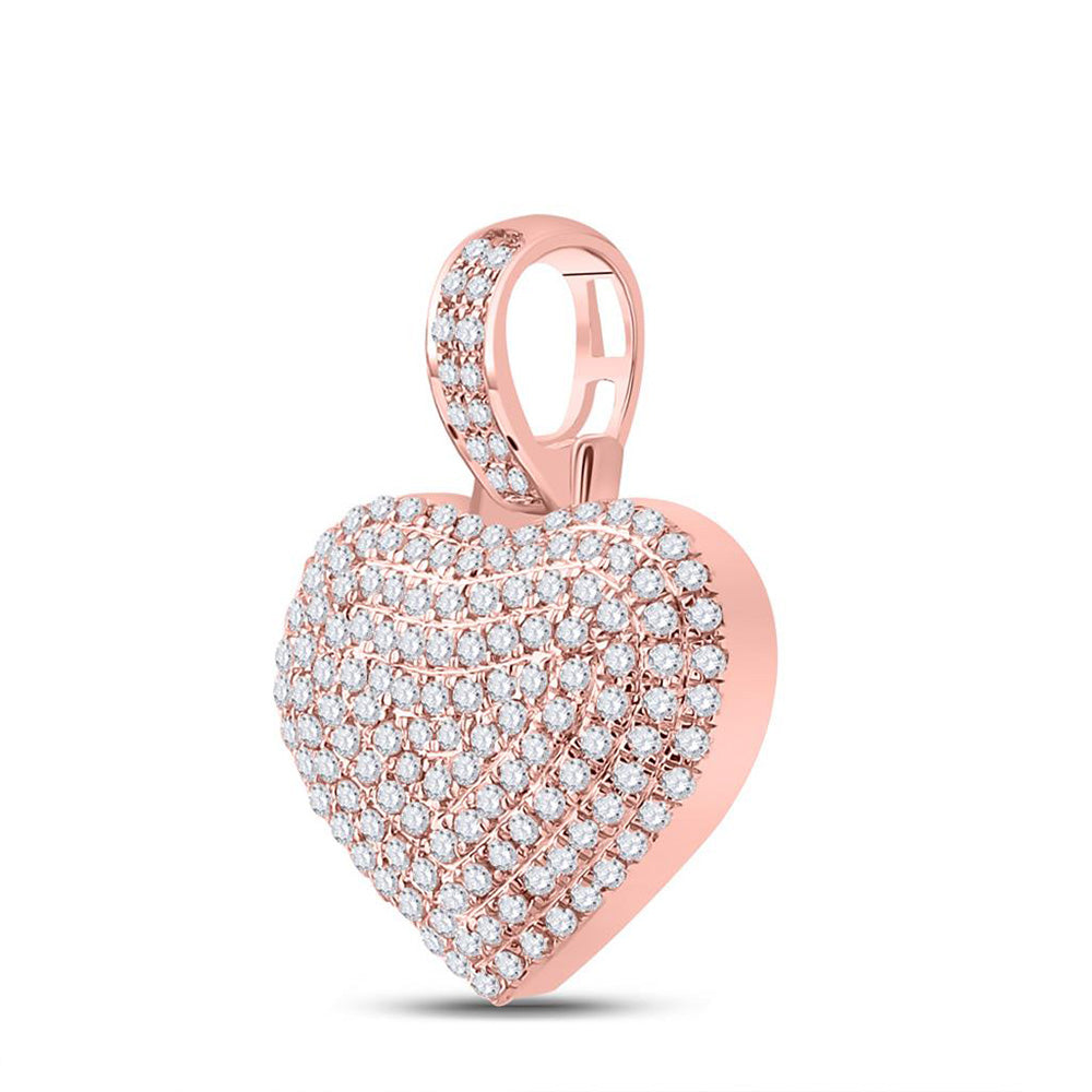 10kt Rose Gold Mens Round Diamond Heart Charm Pendant 1/2 Cttw