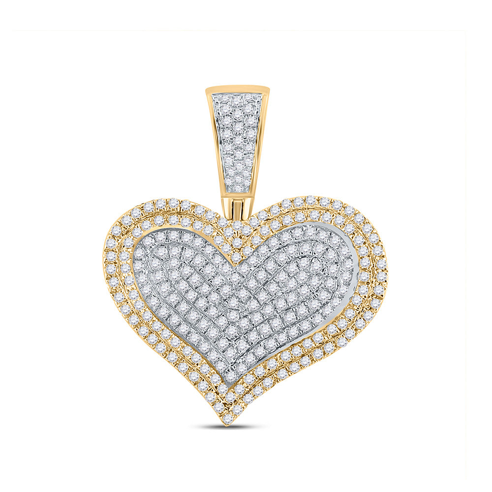 10kt Yellow Gold Mens Round Diamond Heart Charm Pendant 3/4 Cttw