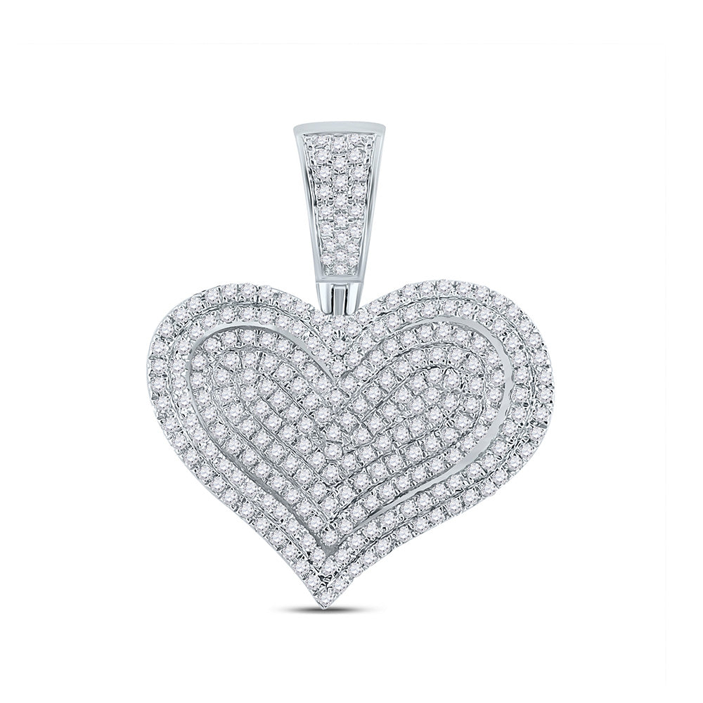 10kt White Gold Mens Round Diamond Heart Charm Pendant 3/4 Cttw