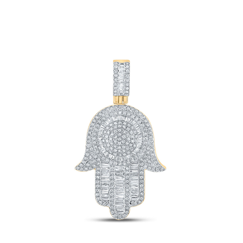 10kt Yellow Gold Mens Baguette Diamond Hamsa Charm Pendant 1 Cttw