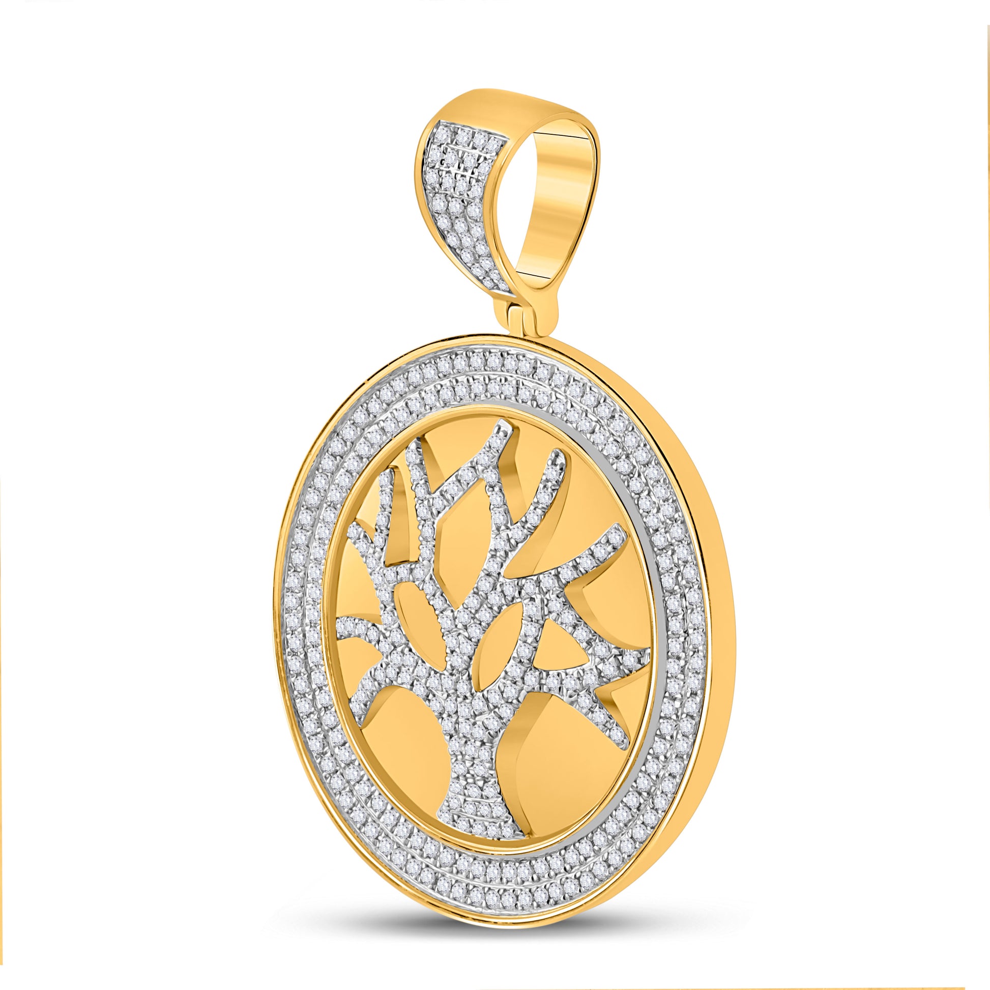 10kt Yellow Gold Mens Round Diamond Tree of Life Charm Pendant 7/8 Cttw