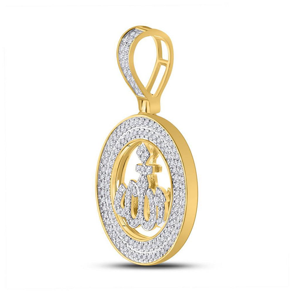 10kt Yellow Gold Mens Round Diamond Allah Islam Charm Pendant 1/2 Cttw