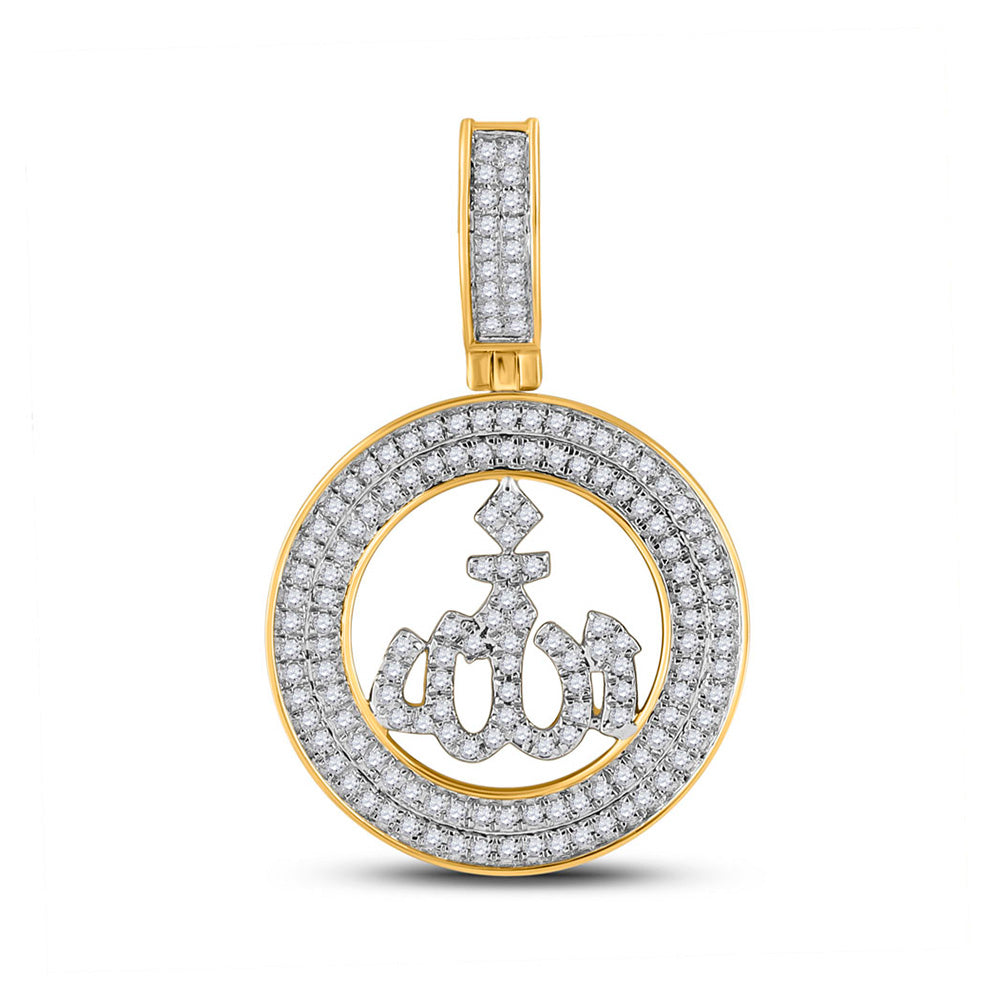 10kt Yellow Gold Mens Round Diamond Allah Islam Charm Pendant 1/2 Cttw