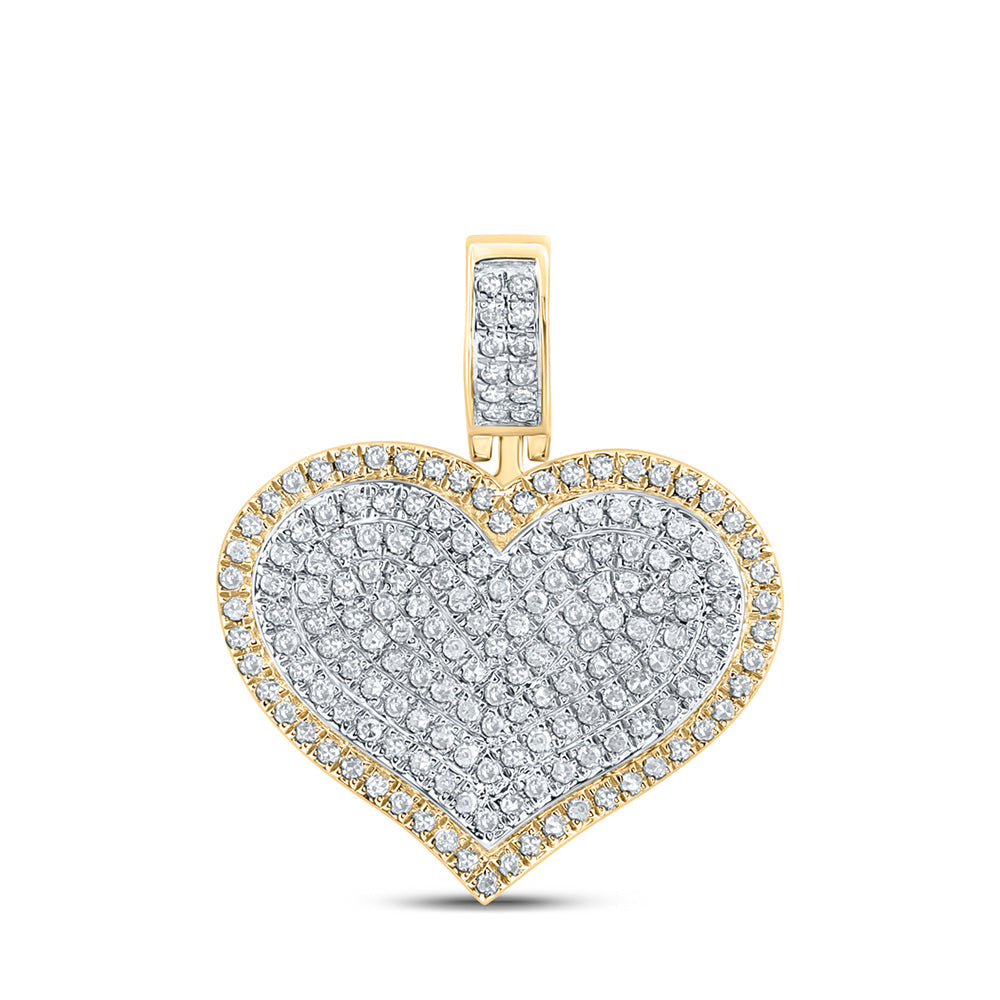 10kt Yellow Gold Mens Round Diamond Heart Charm Pendant 1/2 Cttw