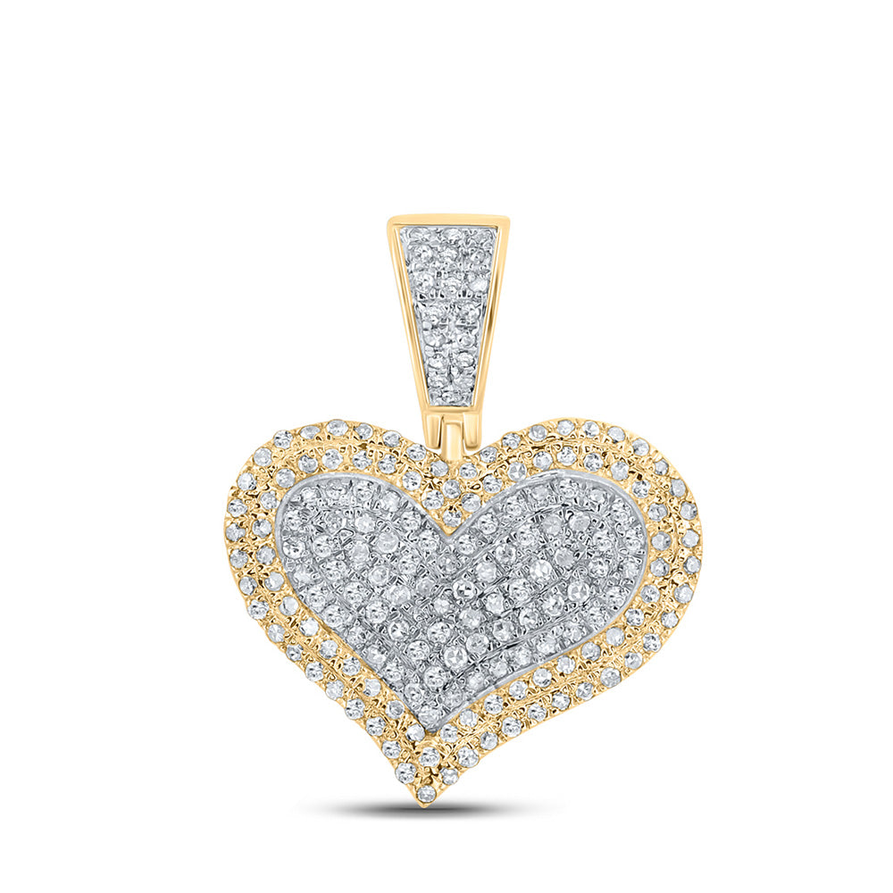 10kt Yellow Gold Mens Round Diamond Heart Charm Pendant 1/2 Cttw