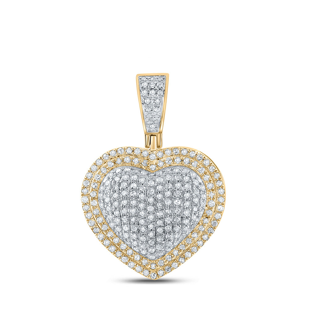 10kt Yellow Gold Mens Round Diamond Heart Charm Pendant 3/4 Cttw