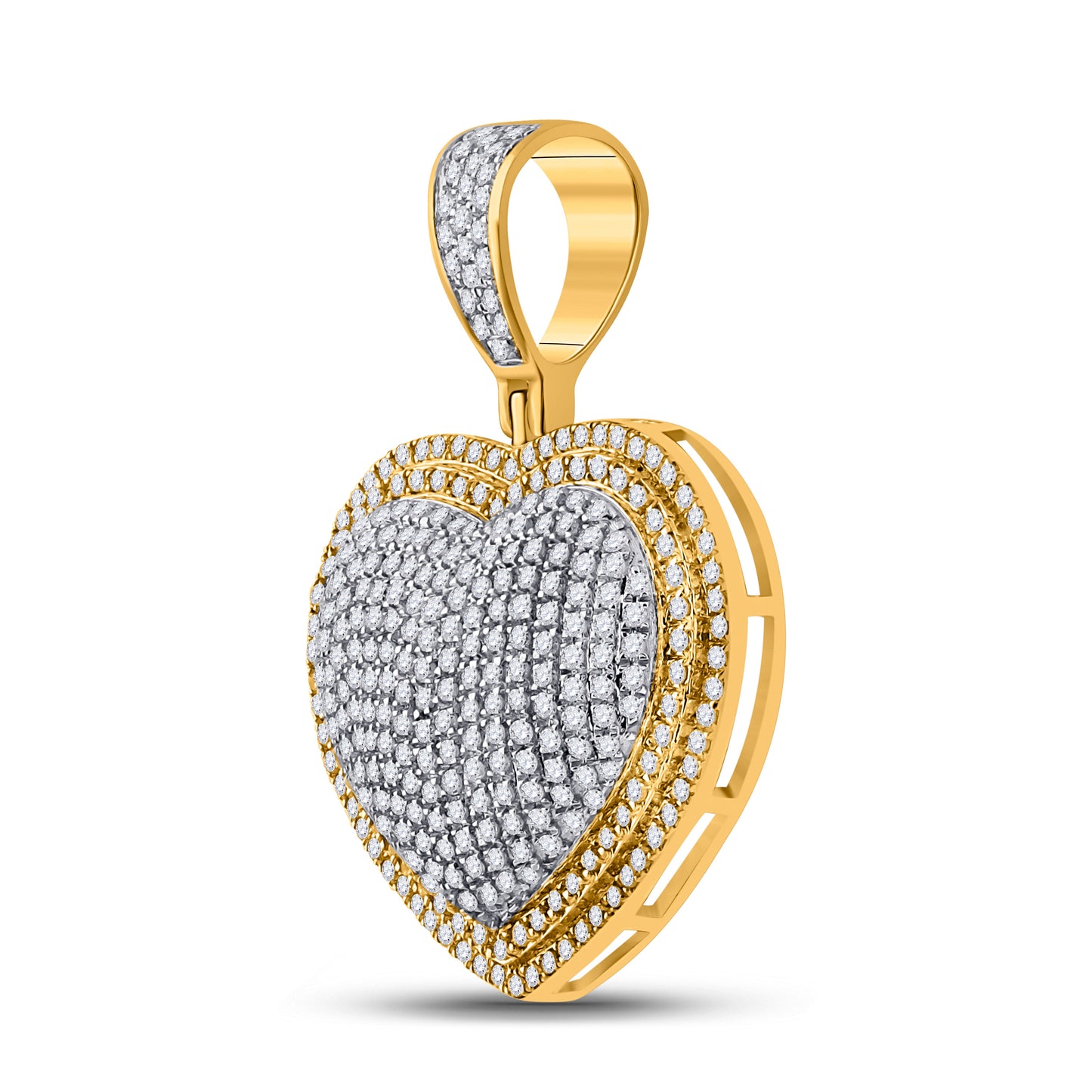 10kt Yellow Gold Mens Round Diamond Heart Charm Pendant 1 Cttw