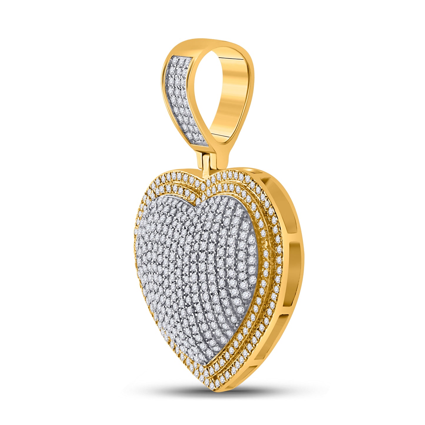 10kt Yellow Gold Mens Round Diamond Heart Charm Pendant 1-1/4 Cttw