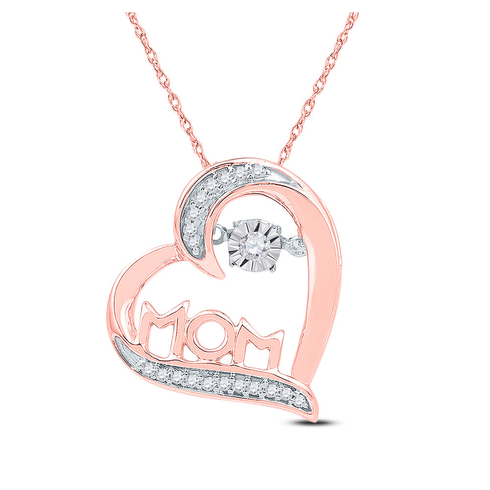 10kt Rose Gold Womens Round Diamond Mom Heart Pendant 1/10 Cttw