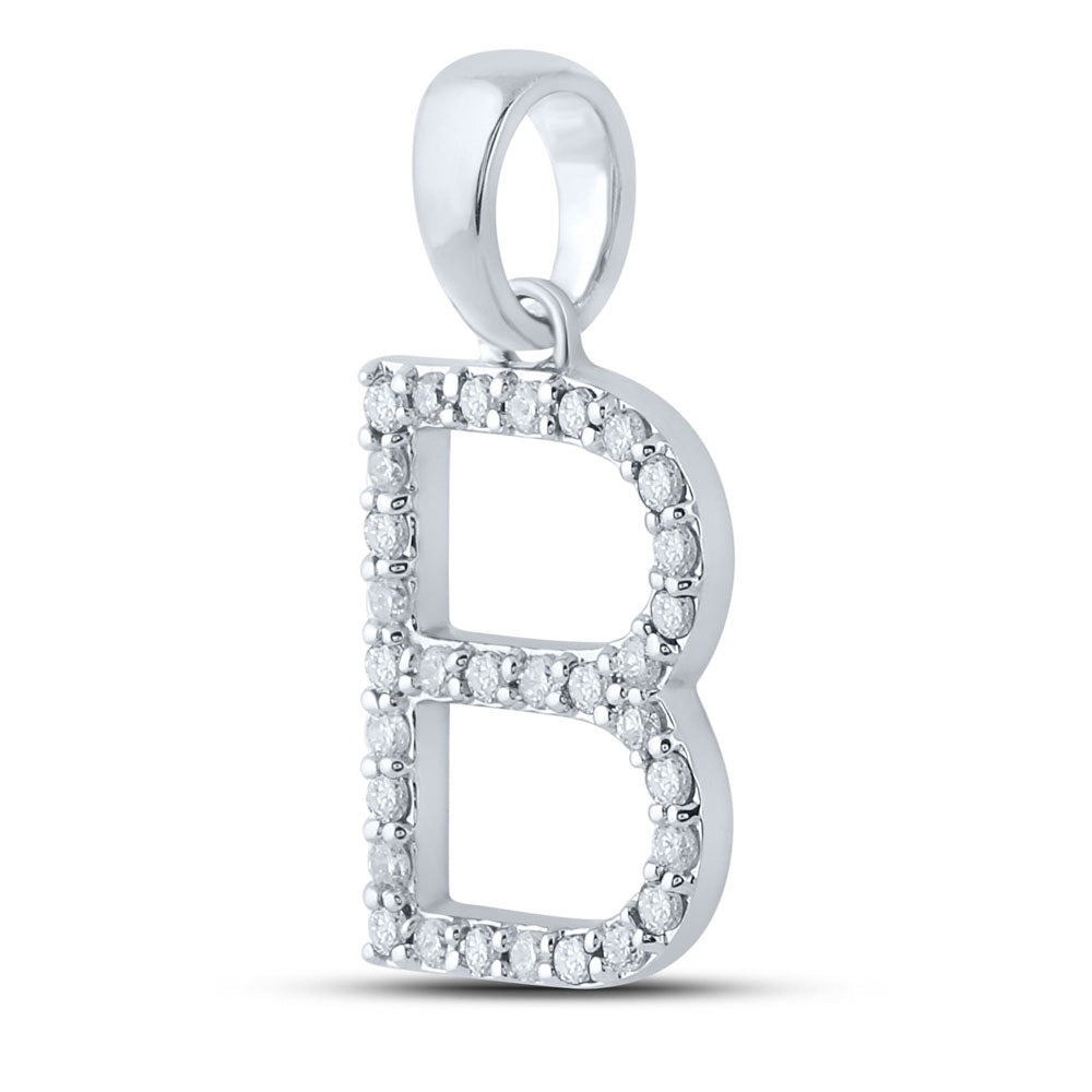 10kt White Gold Womens Round Diamond Initial B Letter Pendant 1/4 Cttw