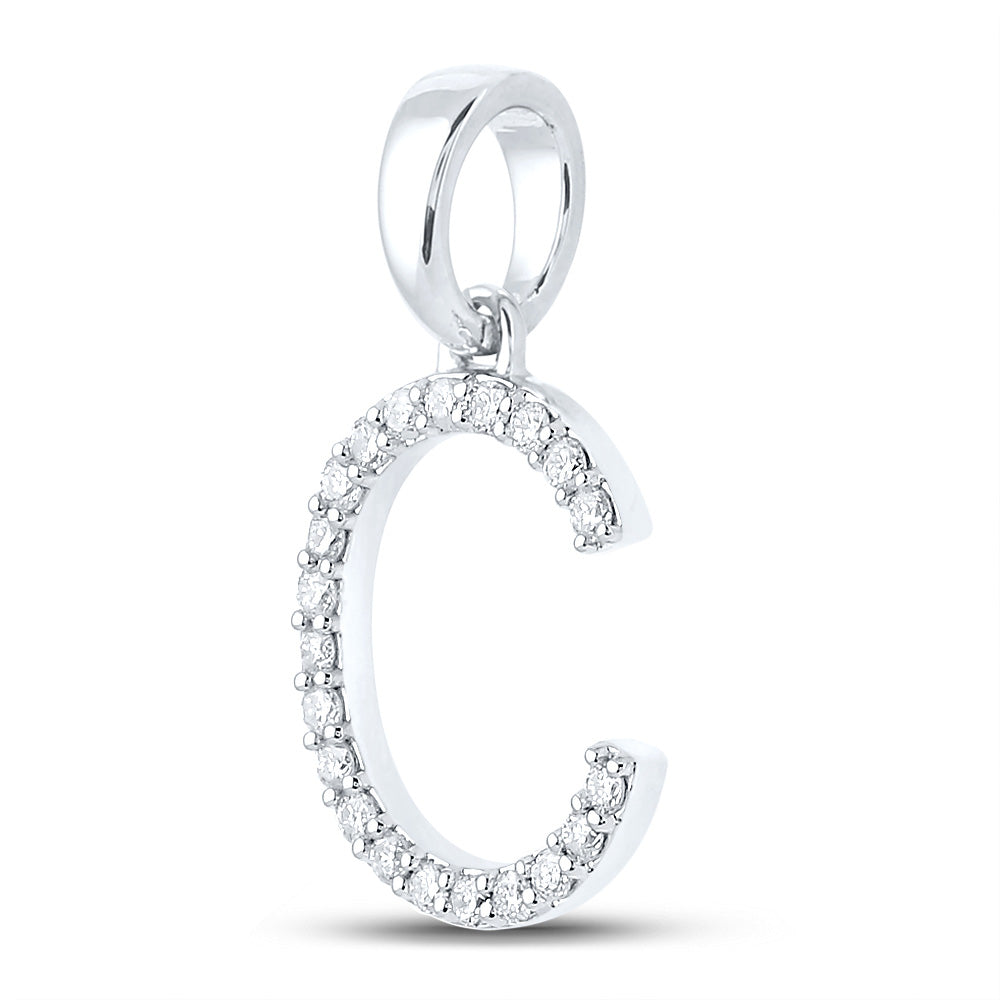 10kt White Gold Womens Round Diamond Initial C Letter Pendant 1/5 Cttw