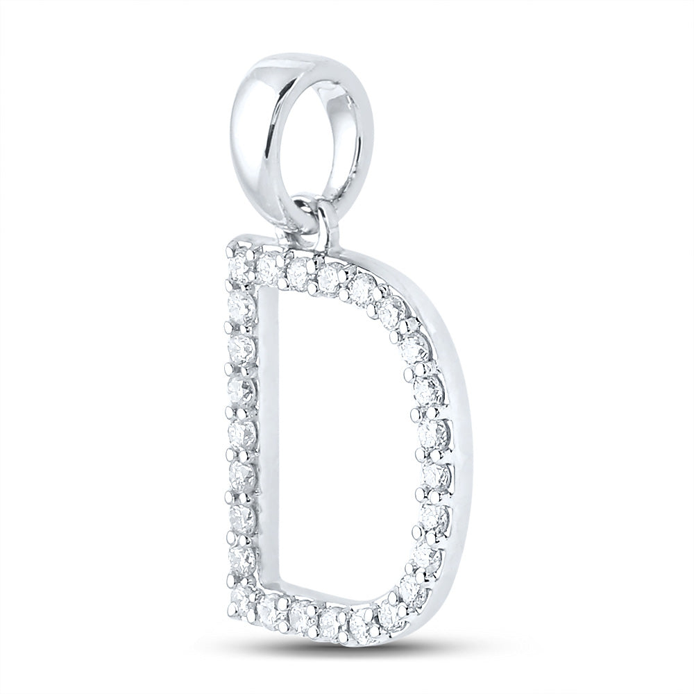 10kt White Gold Womens Round Diamond D Initial Letter Pendant 1/5 Cttw