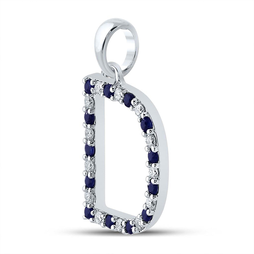 10kt White Gold Womens Round Blue Sapphire D Letter Pendant 1/4 Cttw