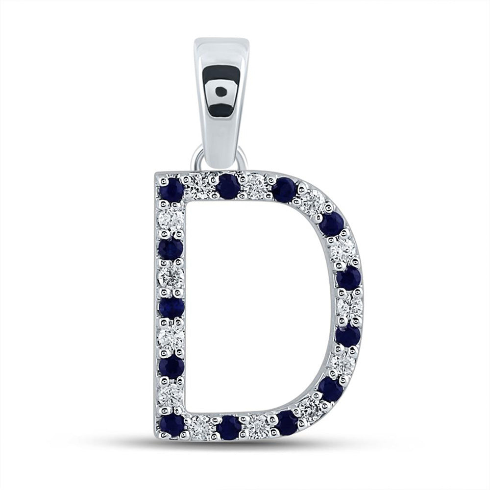 10kt White Gold Womens Round Blue Sapphire D Letter Pendant 1/4 Cttw