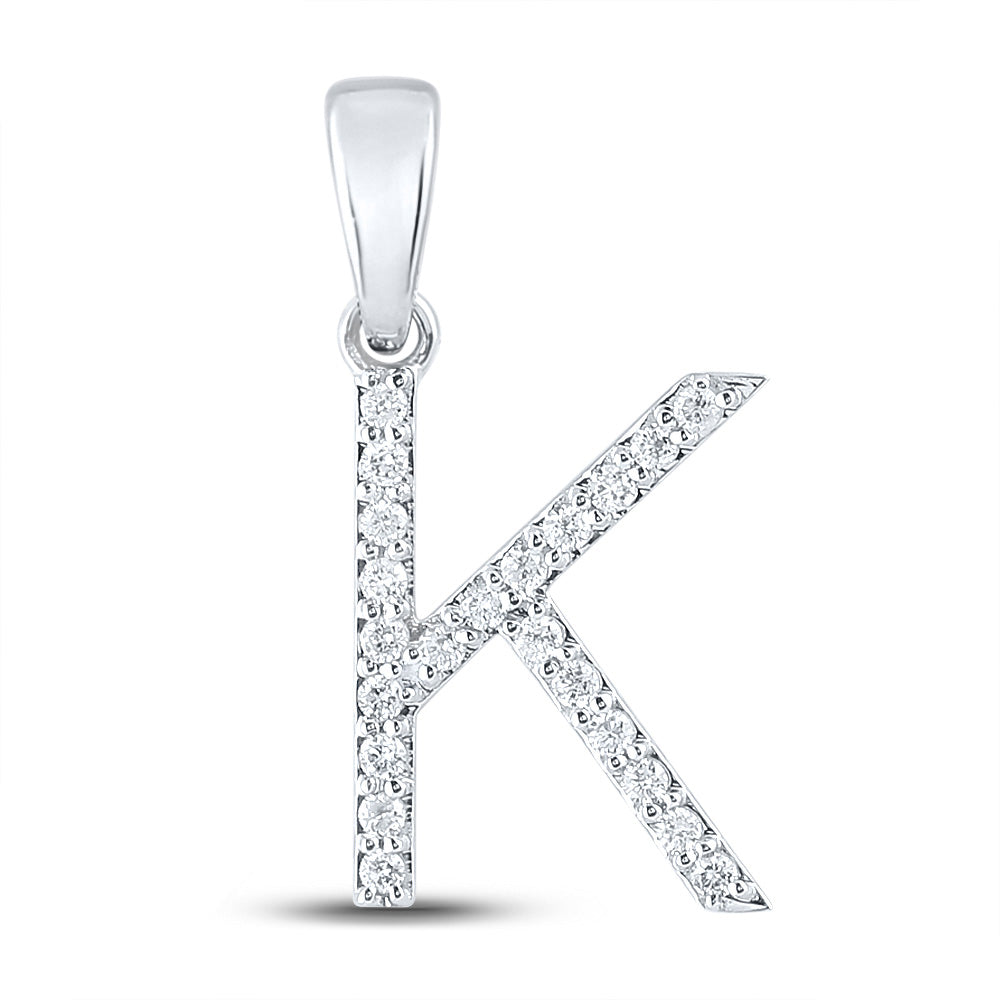 10kt White Gold Womens Round Diamond Initial K Letter Pendant 1/6 Cttw