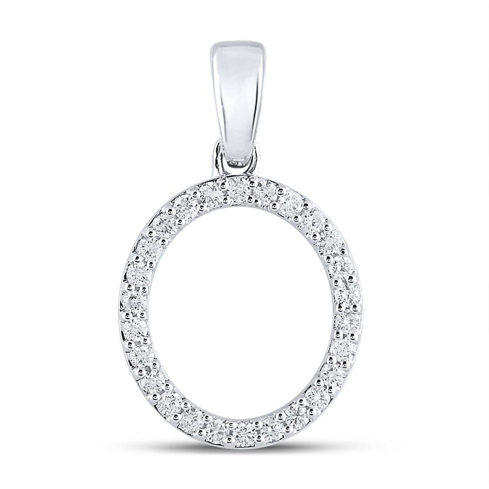 10kt White Gold Womens Round Diamond O Initial Letter Pendant 1/5 Cttw