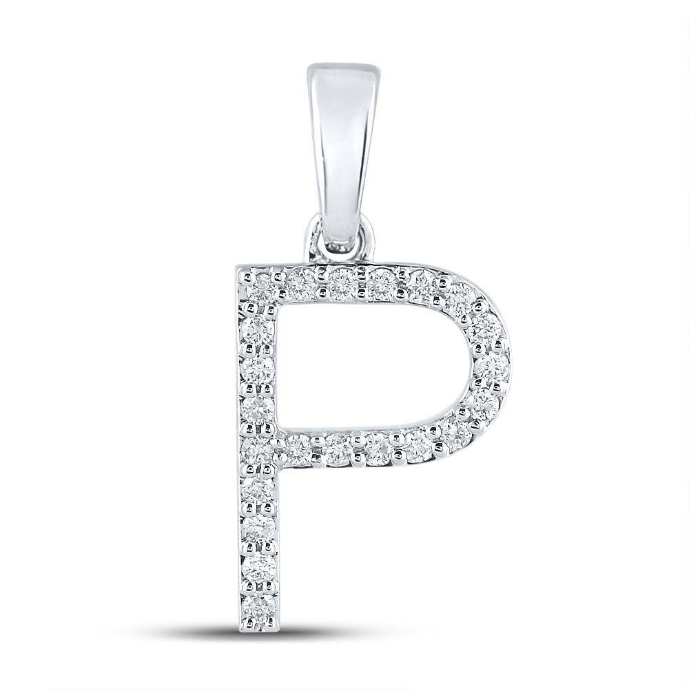 10kt White Gold Womens Round Diamond Initial P Letter Pendant 1/6 Cttw