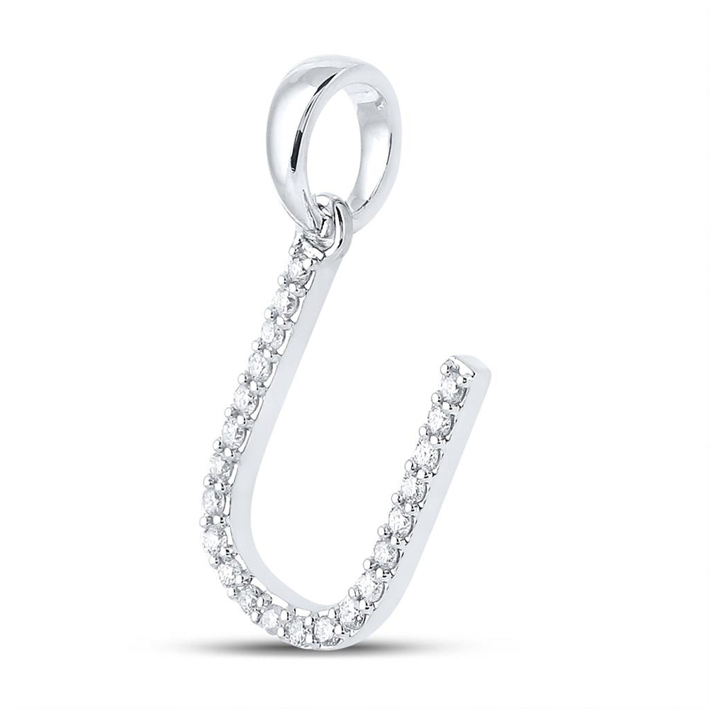 10kt White Gold Womens Round Diamond U Initial Letter Pendant 1/6 Cttw