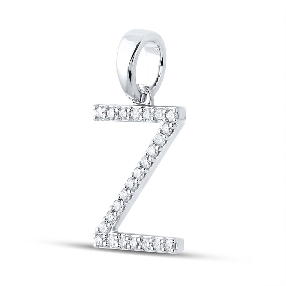 10kt White Gold Womens Round Diamond Z Initial Letter Pendant 1/5 Cttw