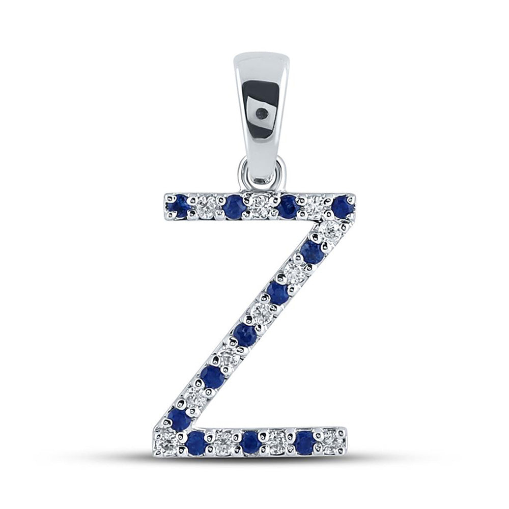 10kt White Gold Womens Round Blue Sapphire Z Initial Letter Pendant 1/6 Cttw