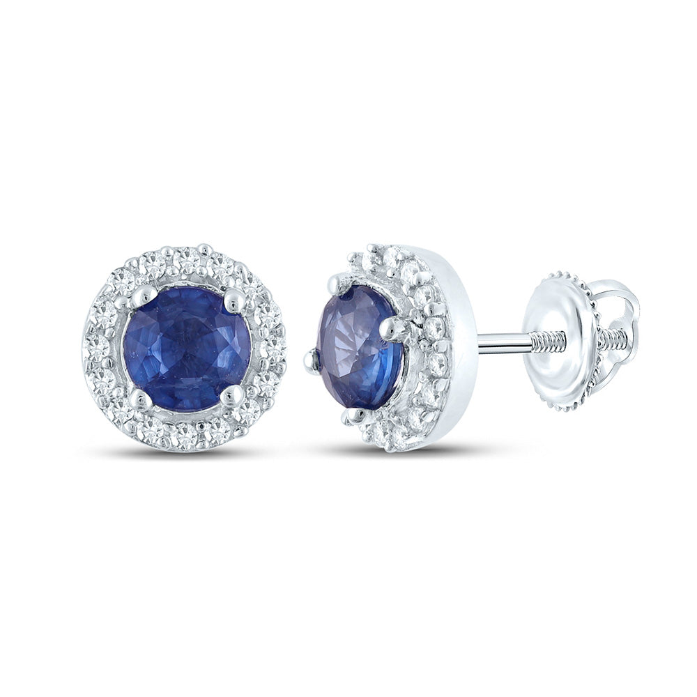 10kt White Gold Womens Round Blue Sapphire Halo Earrings 5/8 Cttw