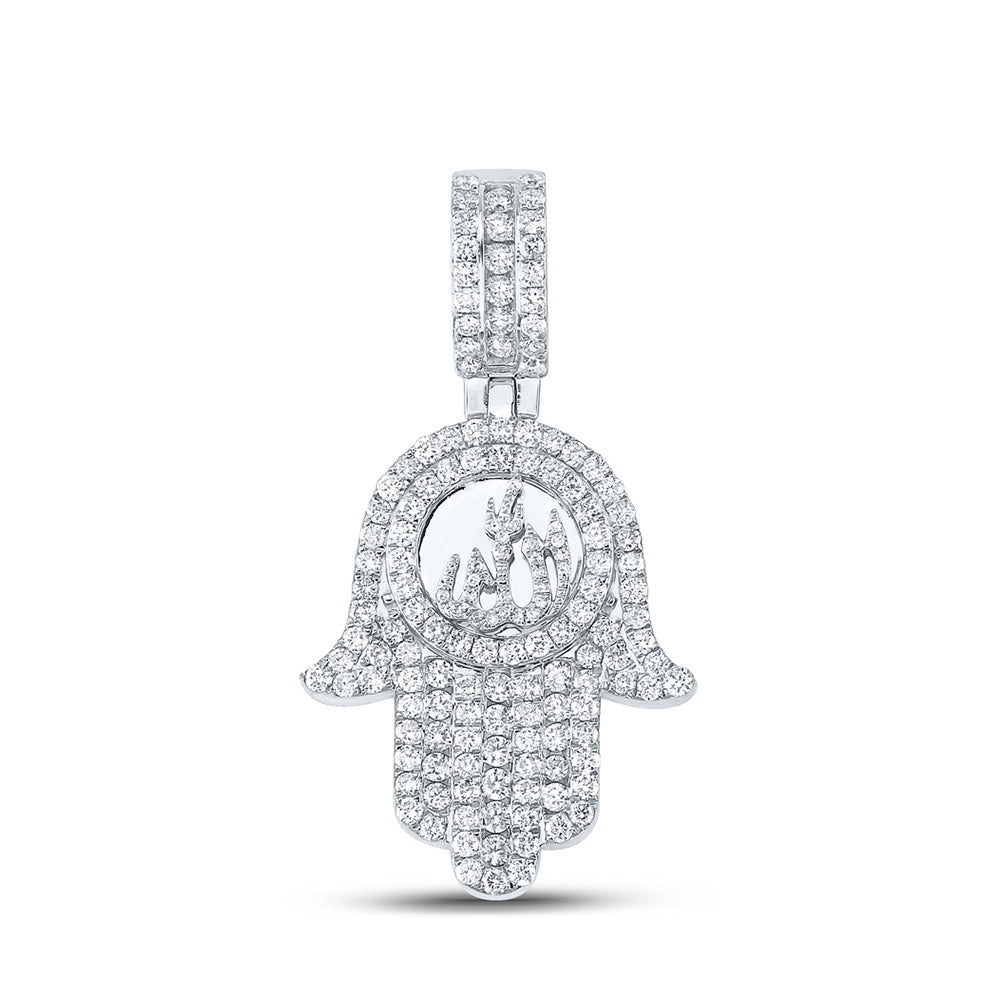 10kt White Gold Mens Round Diamond Allah Hamsa Charm Pendant 3 Cttw