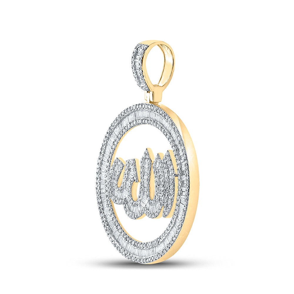 10kt Yellow Gold Mens Baguette Diamond Allah Circle Charm Pendant 2 Cttw