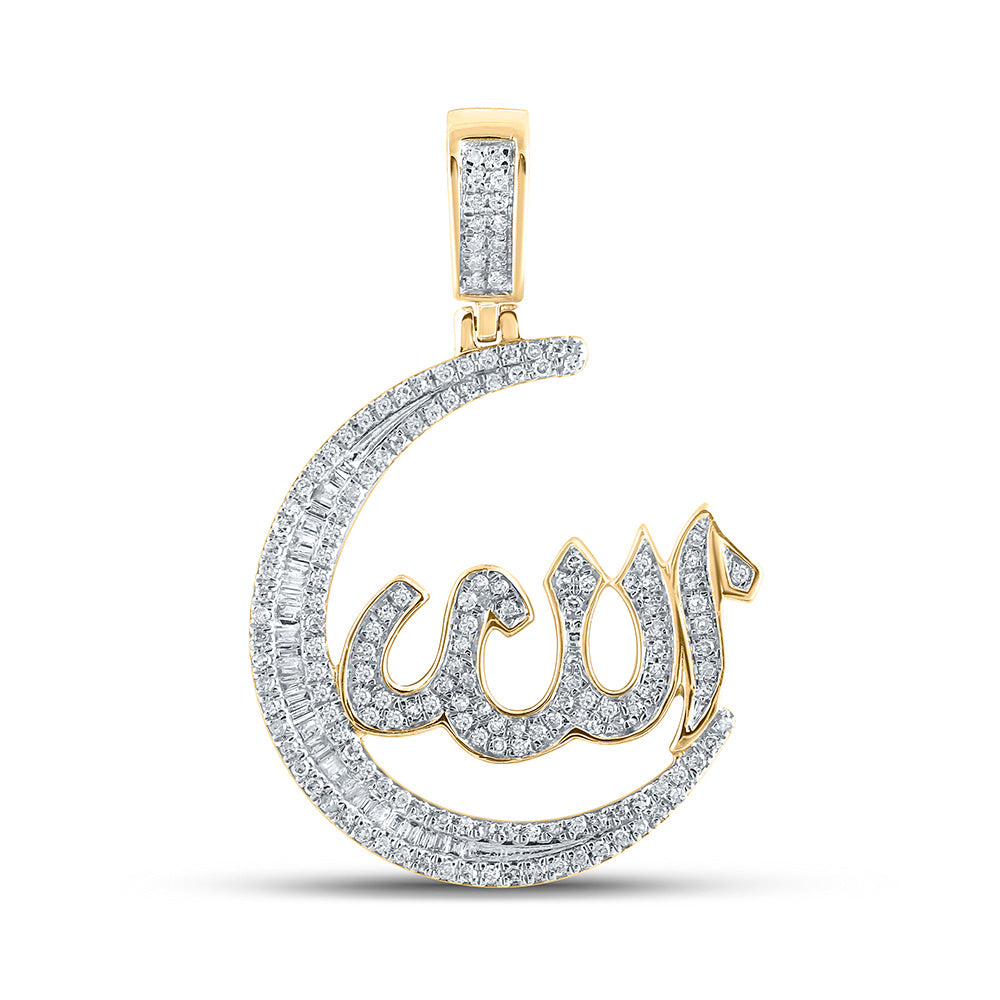 10kt Yellow Gold Mens Baguette Diamond Allah Moon Charm Pendant 3/4 Cttw