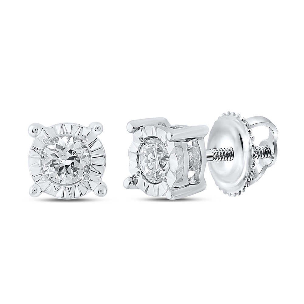 10kt White Gold Mens Round Diamond Stud Earrings 1/8 Cttw