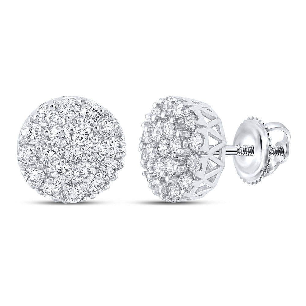 10kt White Gold Mens Round Diamond Cluster Earrings 1 Cttw