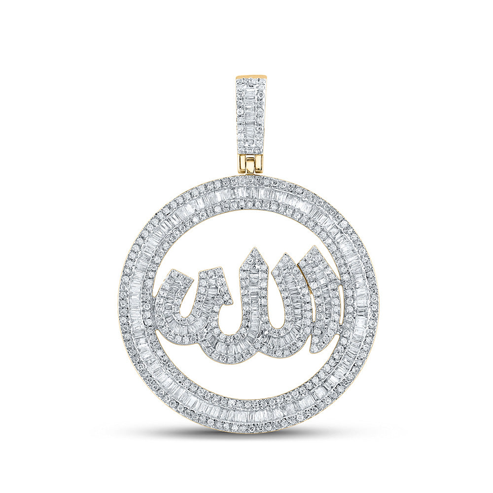 14kt Yellow Gold Mens Baguette Diamond Allah Circle Charm Pendant 2 Cttw