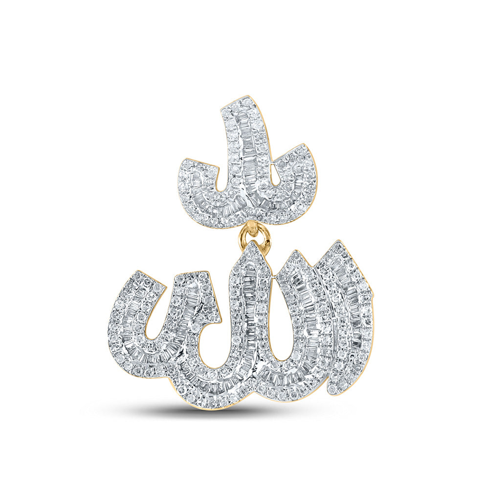 14kt Yellow Gold Mens Baguette Diamond Allah Charm Pendant 1 Cttw