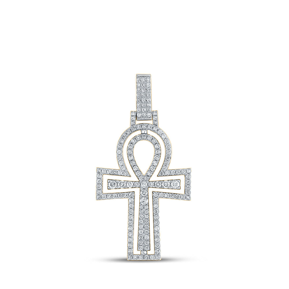 10kt Yellow Gold Mens Round Diamond Ankh Cross Charm Pendant 2 Cttw