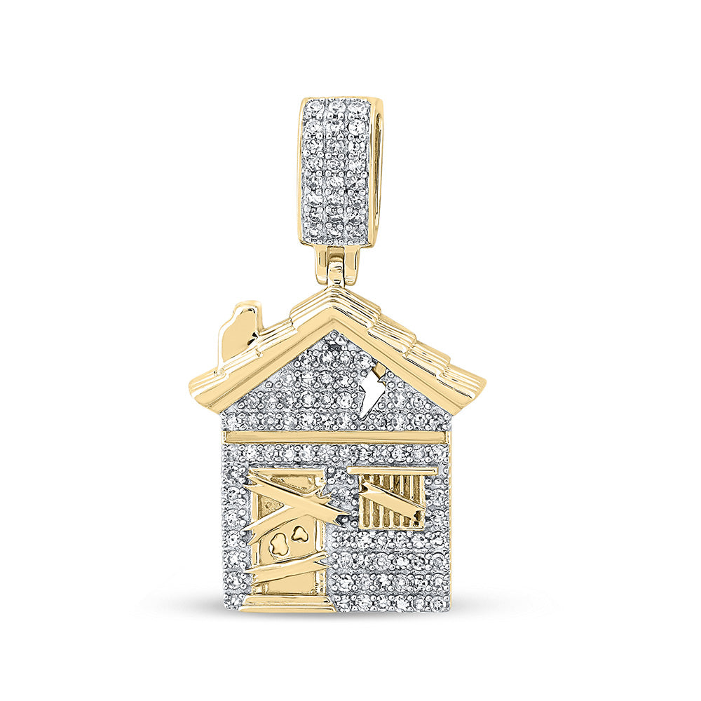 10kt Yellow Gold Mens Round Diamond Trap House Charm Pendant 1/2 Cttw