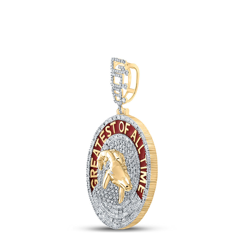 10kt Yellow Gold Mens Baguette Diamond GOAT Charm Pendant 1-7/8 Cttw