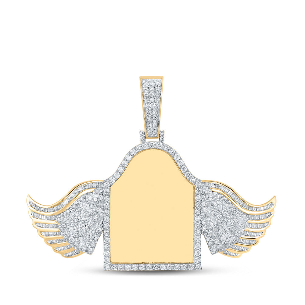 10kt Yellow Gold Mens Baguette Diamond Mirror Wing Tomb Charm Pendant 2 Cttw