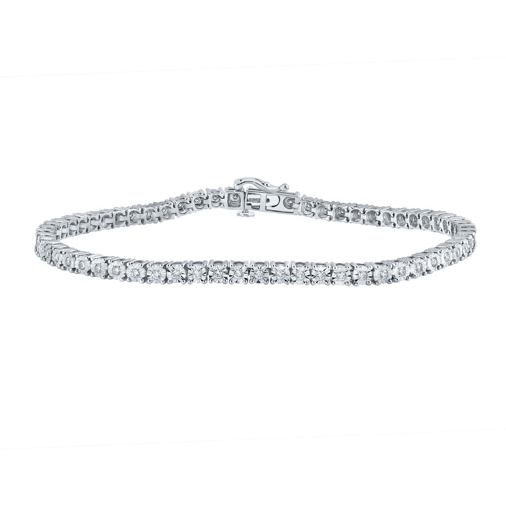 10kt White Gold Mens Round Diamond Tennis Bracelet 1-1/4 Cttw