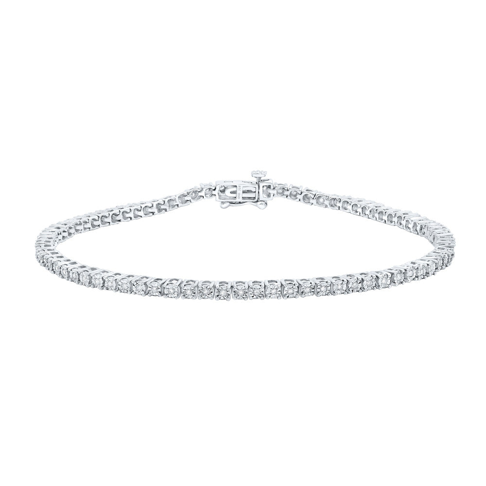 Sterling Silver Mens Round Diamond Single Row Link Bracelet 1/2 Cttw