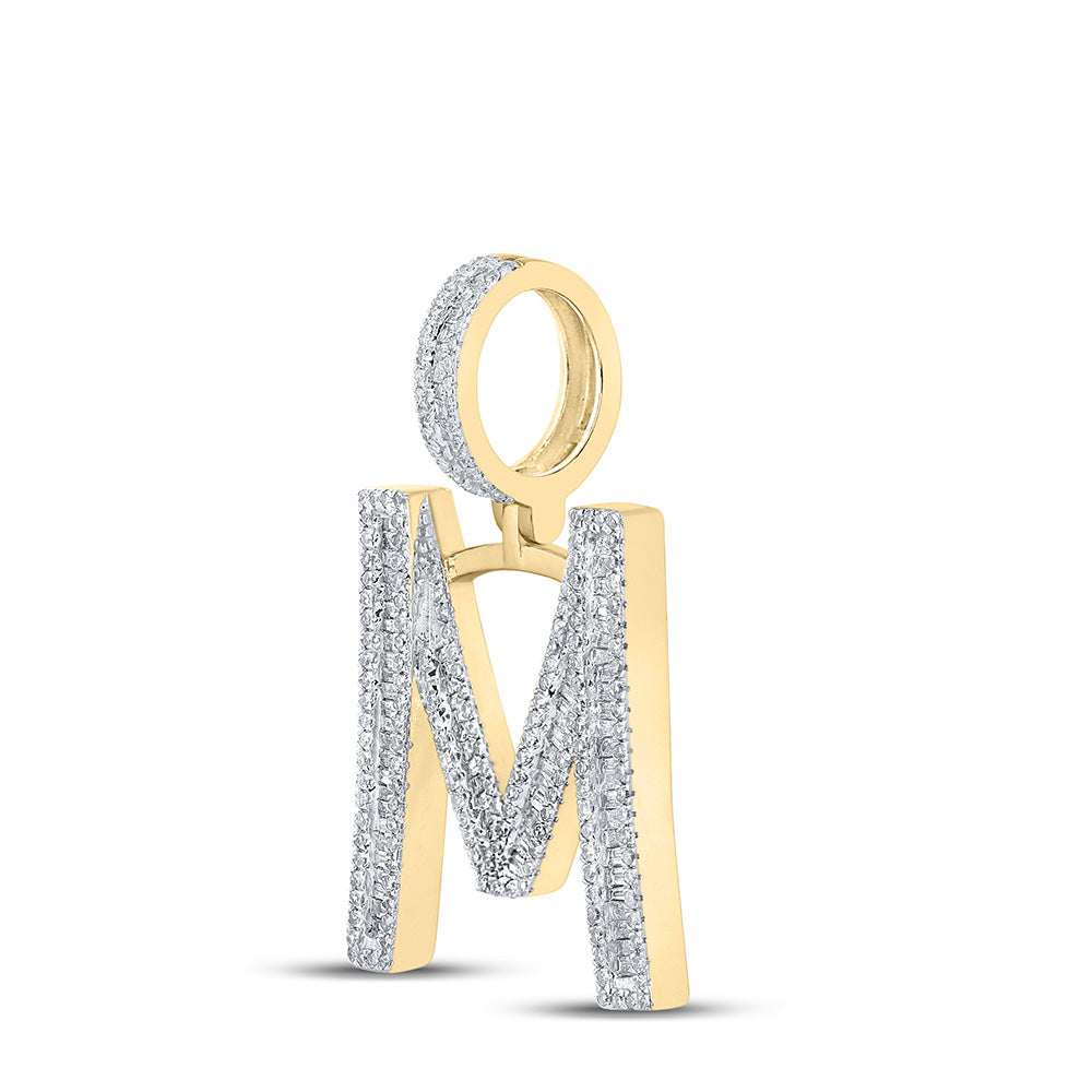 10kt Yellow Gold Mens Baguette Diamond Initial M Letter Charm Pendant 1 Cttw