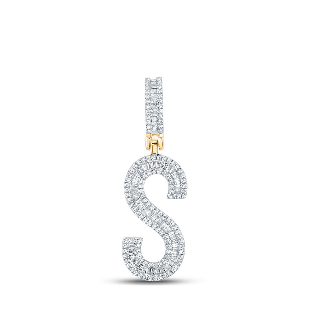 10kt Yellow Gold Mens Baguette Diamond Initial S Letter Charm Pendant 3/4 Cttw