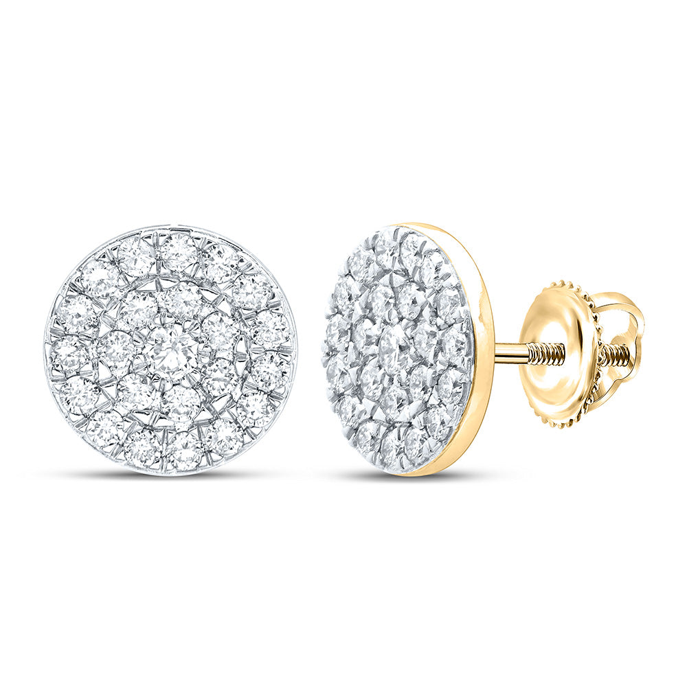 10kt Yellow Gold Womens Round Diamond Cluster Earrings 1 Cttw