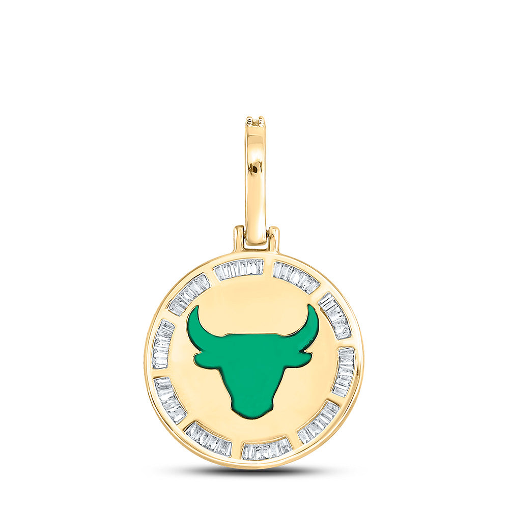 10kt Yellow Gold Mens Baguette Diamond Taurus Bull Zodiac Sign Charm Pendant 1/2 Cttw