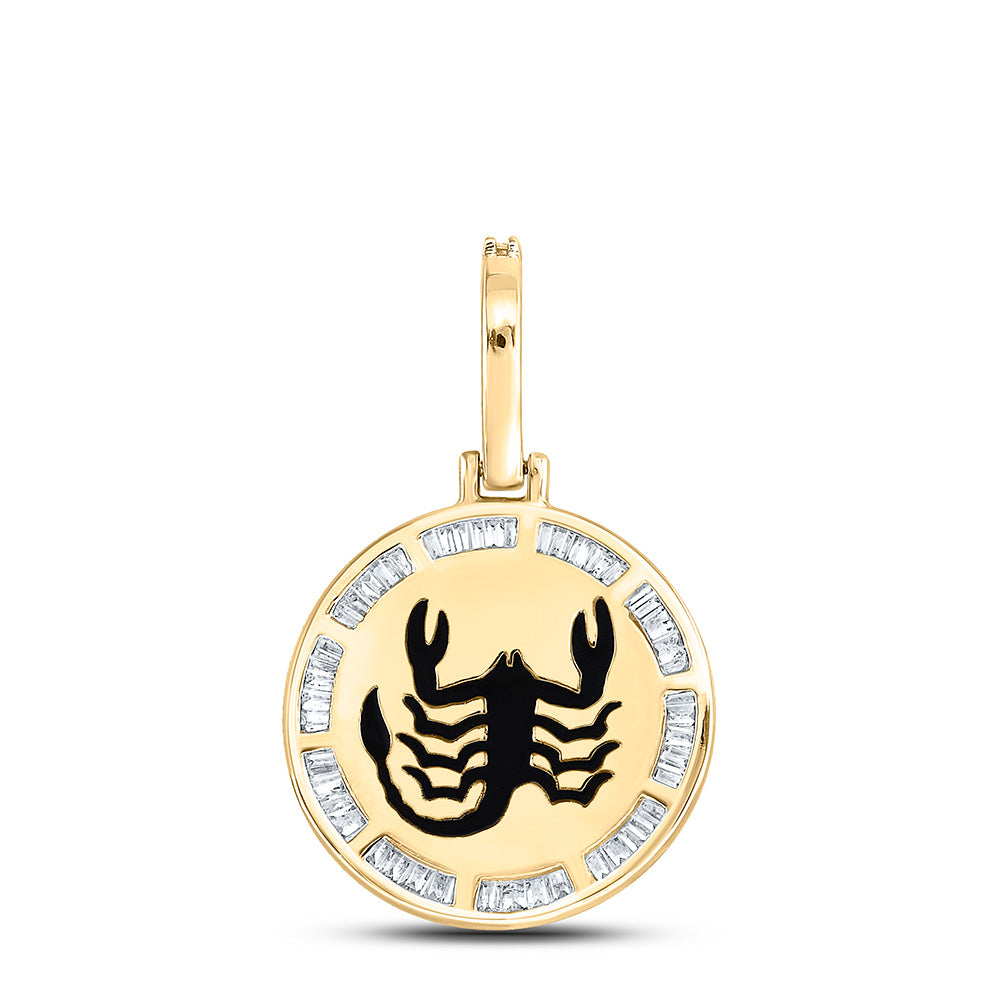 10kt Yellow Gold Mens Baguette Diamond Scorpio Sign Charm Pendant 1/2 Cttw