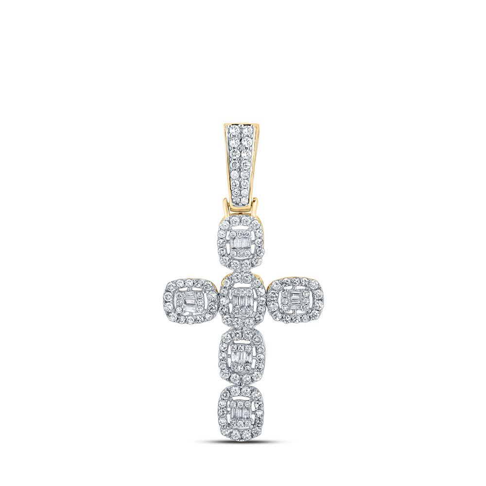 10kt Yellow Gold Mens Baguette Diamond Cross Charm Pendant 1-1/3 Cttw