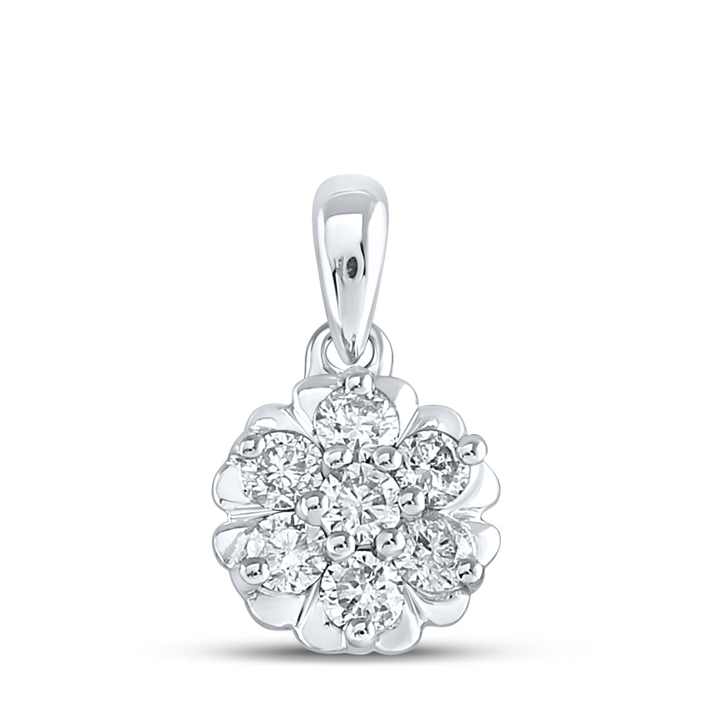 10kt White Gold Womens Round Diamond Flower Cluster Pendant 1/3 Cttw