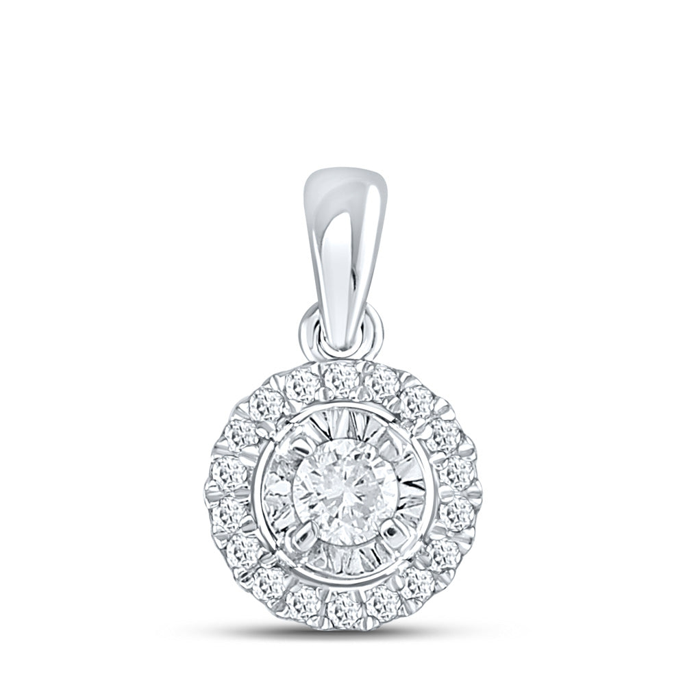 10kt White Gold Womens Round Diamond Solitaire Halo Pendant 1/4 Cttw