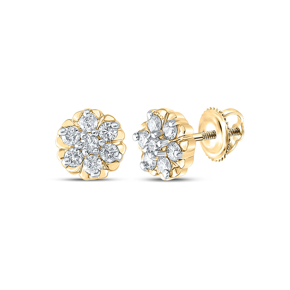 10kt Yellow Gold Womens Round Diamond Flower Cluster Earrings 1/4 Cttw