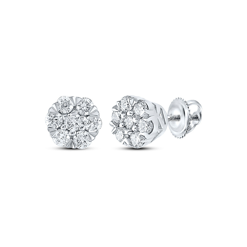 10kt White Gold Womens Round Diamond Flower Cluster Earrings 1/4 Cttw