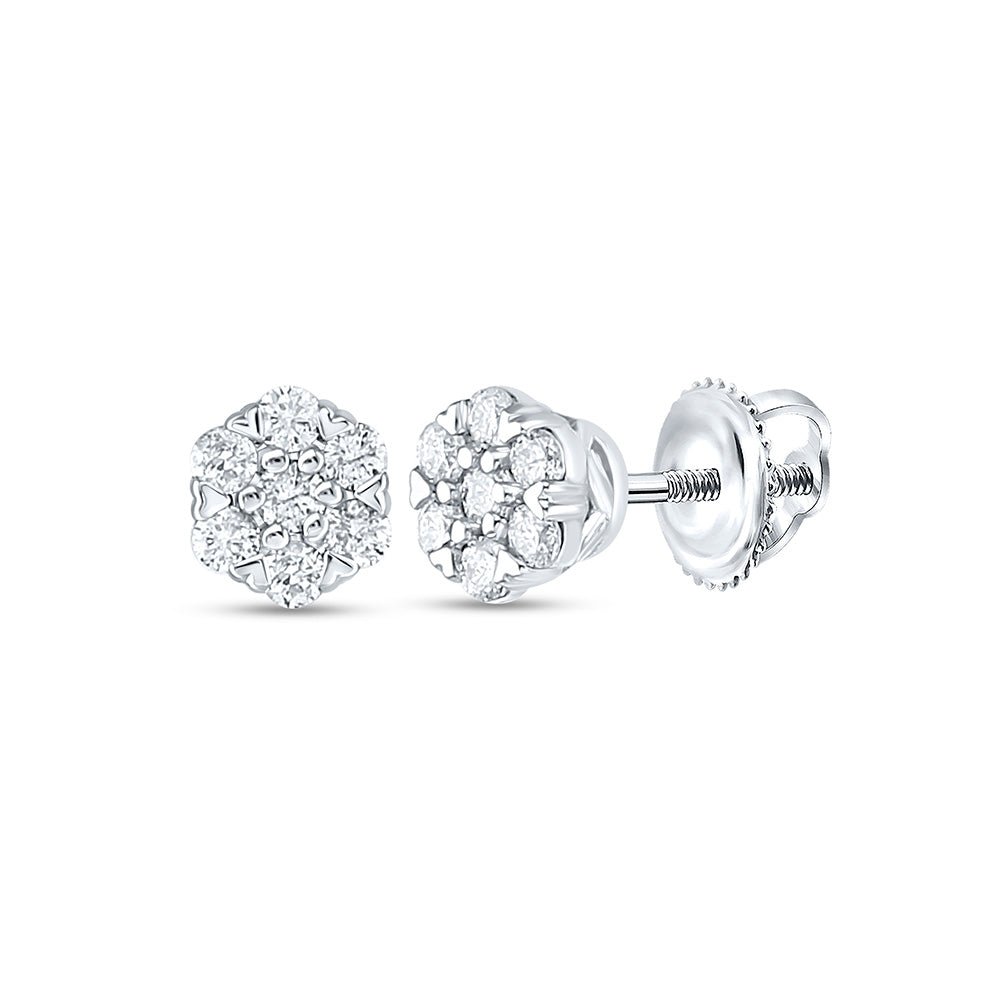 10kt White Gold Womens Round Diamond Flower Cluster Earrings 1/4 Cttw