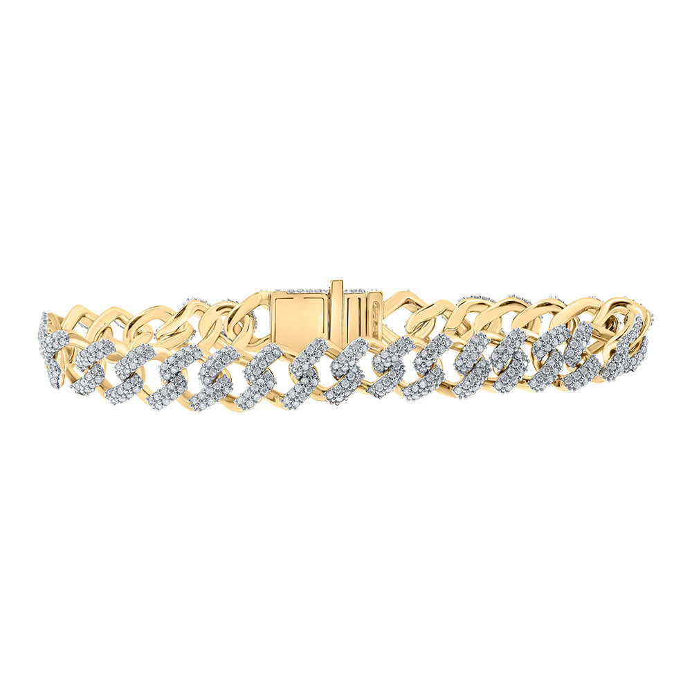 10kt Yellow Gold Mens Round Diamond Cuban Link Bracelet 5-1/2 Cttw